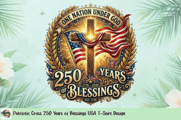 Patriotic Cross 250 Years of Blessings USA T-Shirt Design