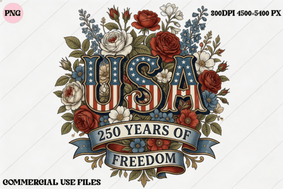 USA 250 Years Freedom Floral Design PNG: A Designer's Asset